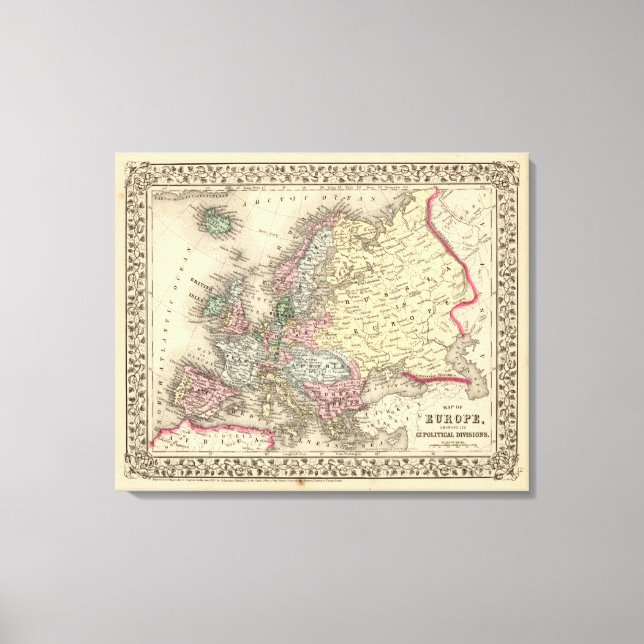 Impressão Em Tela Mapa da Europa por Mitchell (Frente)
