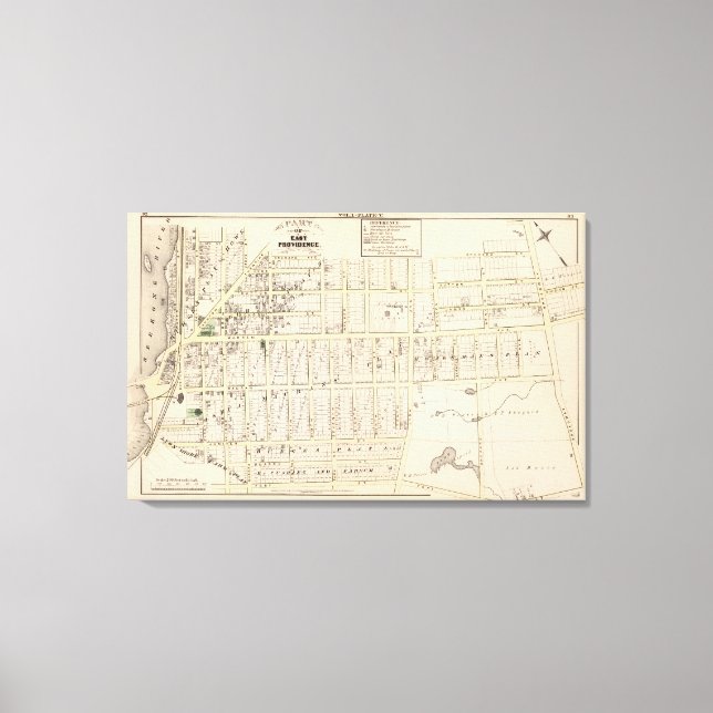 Impressão Em Tela Mapa da Ilha East Providence Rhode (Frente)