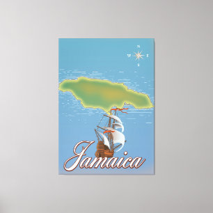 Impressão Em Tela Mapa da Ilha Viagem Jamaicana