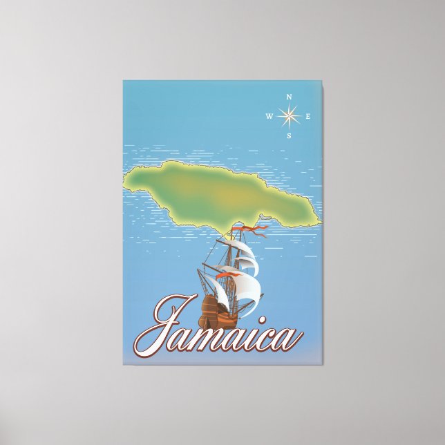 Impressão Em Tela Mapa da Ilha Viagem Jamaicana (Frente)