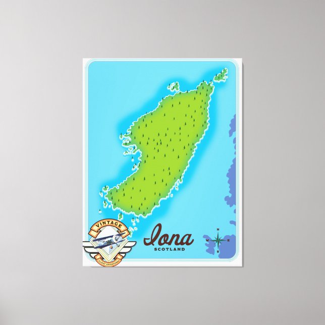 Impressão Em Tela Mapa da Iona Escócia (Frente)