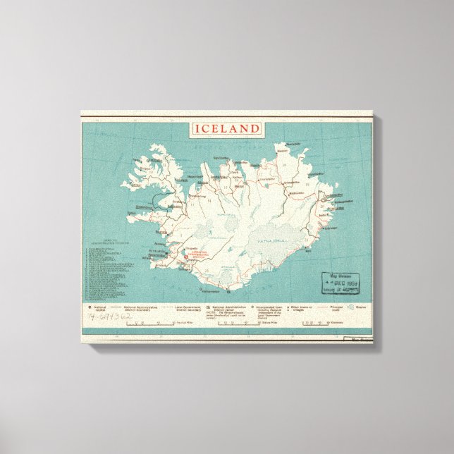 Impressão Em Tela Mapa da Islândia (cerca de 1959) (Frente)