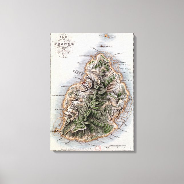 Impressão Em Tela Mapa da Maurícia, ilustração "Paul et Virginie" (Frente)