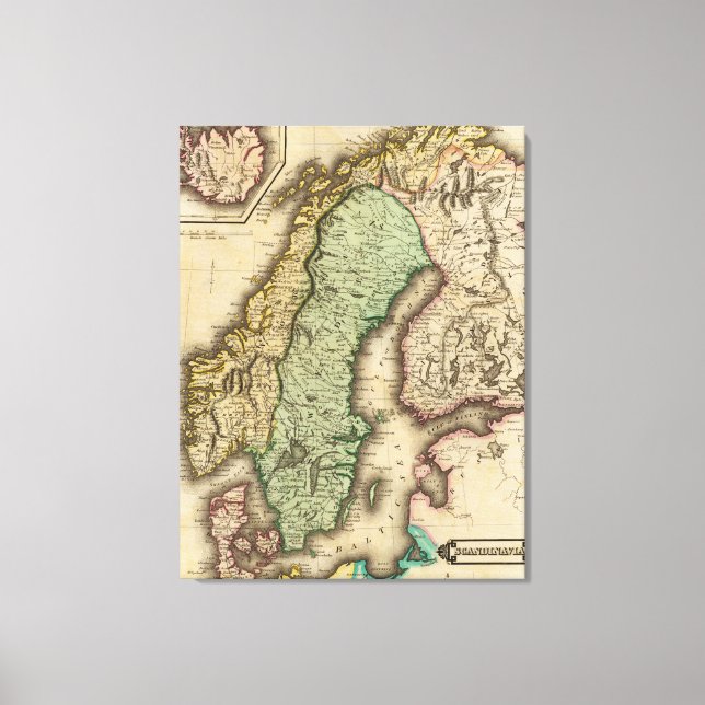 Impressão Em Tela Mapa da Noruega e da Suecias (1831) (Frente)