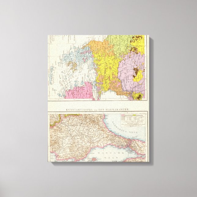 Impressão Em Tela Mapa da Península dos Balcãs e de Constantinopla (Frente)