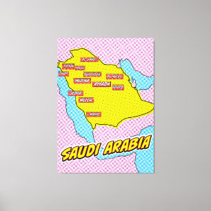 Impressão Em Tela Mapa da pop Art Ilustrado da Arábia Saudita
