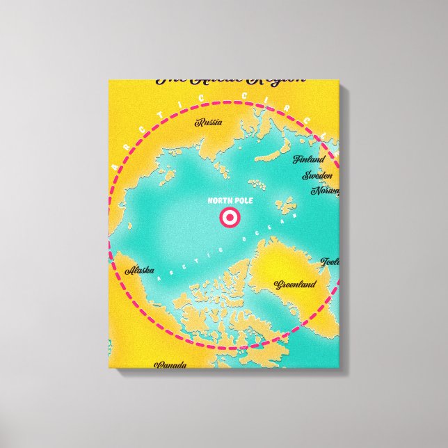 Impressão Em Tela Mapa da região ártica polo norte (Frente)