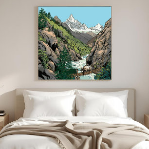 Impressão Em Tela Mapa da Região do Mt. Everest Vale de Khumbu Ponte