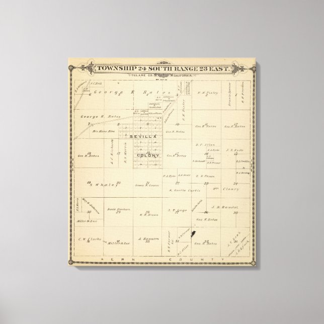 Impressão Em Tela Mapa da Seção do Condado de Tulare T24S R23E (Frente)