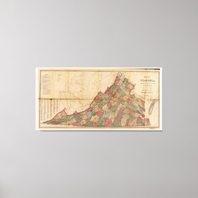 Impressão Em Tela Mapa da Virgínia (1871) (Frente)