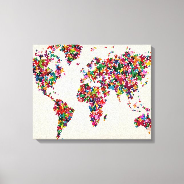 Impressão Em Tela Mapa das borboletas do mapa mundial (Frente)