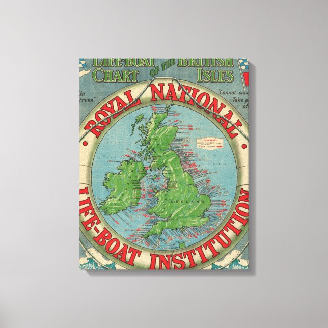 Impressão Em Tela Mapa das Ilhas Britânicas - Plano Life-Boat (Frente)