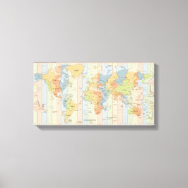 Impressão Em Tela Mapa das zonas de tempo do mundo