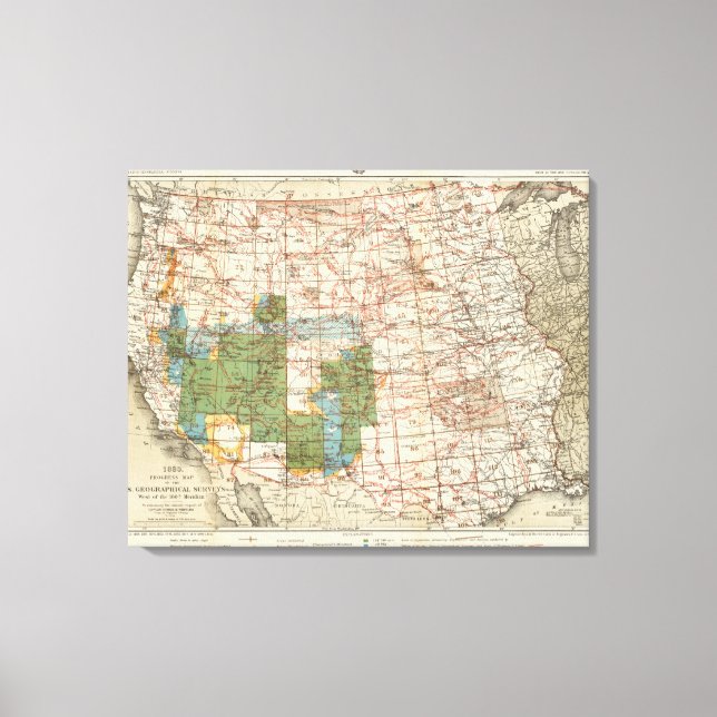 Impressão Em Tela Mapa de 1880 dos Inquéritos Geográficos dos EUA (Frente)