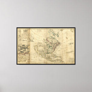 Impressão Em Tela Mapa de America do Norte pelo Moll de Herman