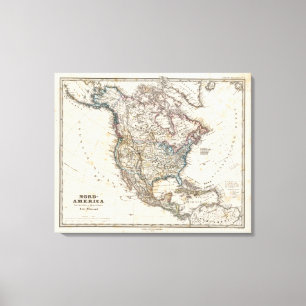 Impressão Em Tela Mapa de America do Norte por Stieler