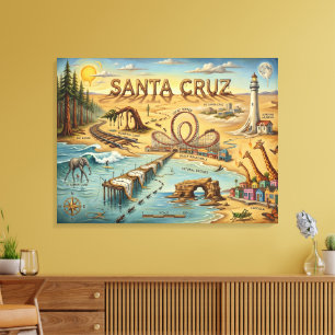 Impressão Em Tela Mapa de Arte Pop de Santa Cruz – Marco Costeiro Ou