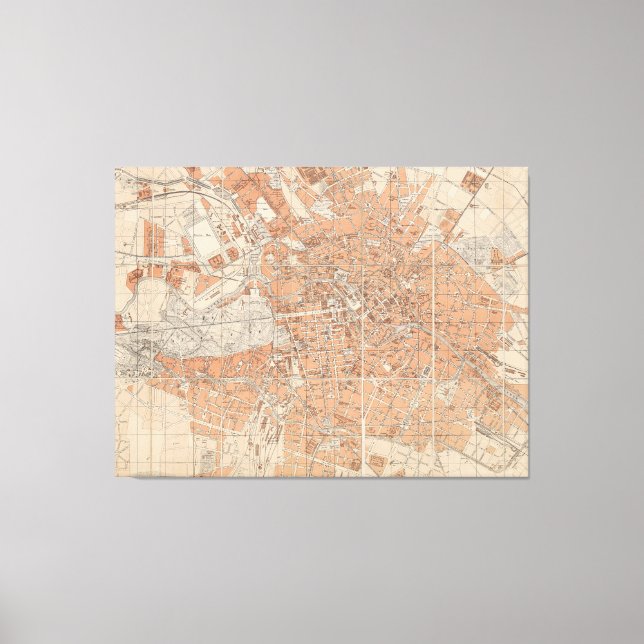 Impressão Em Tela Mapa de Berlim Alemanha (1877) (Frente)