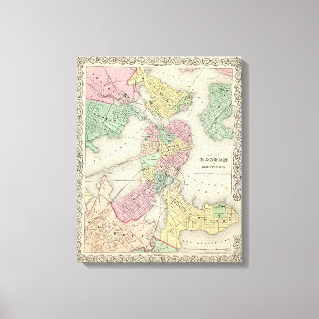Impressão Em Tela Mapa De Boston E Cidades Adjacentes (Frente)