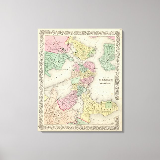 Impressão Em Tela Mapa De Boston E Cidades Adjacentes (Frente)