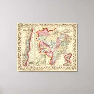 Impressão Em Tela Mapa de Brasil, Bolívia, Paraguai, Uruguai por