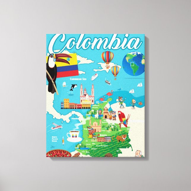 Impressão Em Tela Mapa de Cartoons da Colômbia (Frente)
