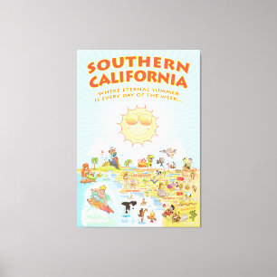 Impressão Em Tela Mapa de Cartoons do Sul da Califórnia