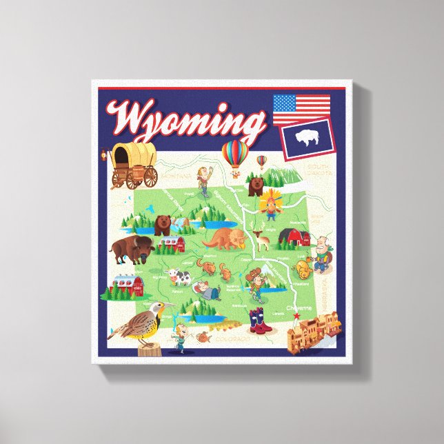 Impressão Em Tela Mapa de Cartoons do Wyoming (Frente)