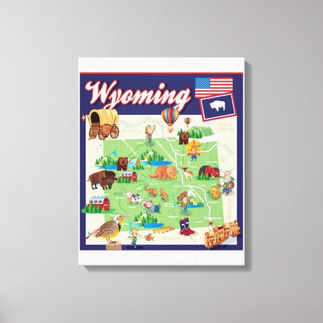 Impressão Em Tela Mapa de Cartoons do Wyoming (Frente)
