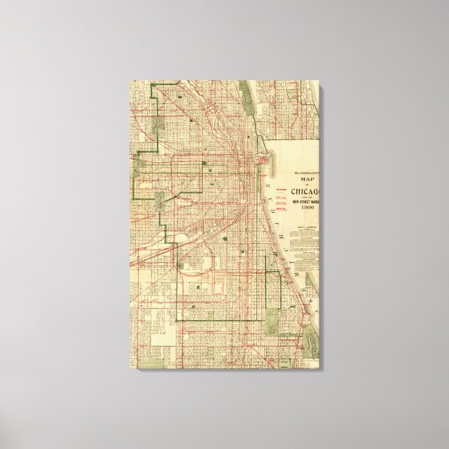 Impressão Em Tela Mapa de Chicago de Blanchard (Frente)