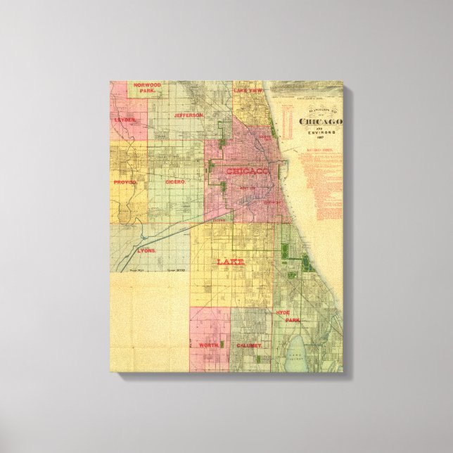 Impressão Em Tela Mapa de Chicago e arredores de Blanchard (Frente)