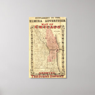 Impressão Em Tela Mapa de Chicago que mostra o distrito queimado