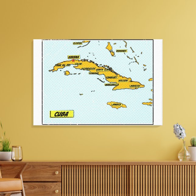 Impressão Em Tela Mapa de Cuba de Quadrinhos Antigos (Insitu(Sala de estar))