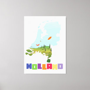 Impressão Em Tela mapa de desenho animado da Holanda