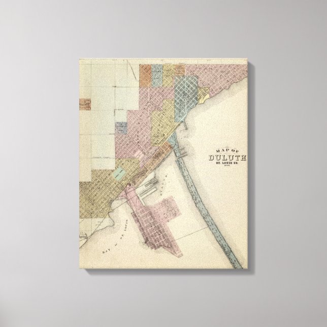Impressão Em Tela Mapa de Duluth, Ruas. Condado de Louis, Minnesota (Frente)