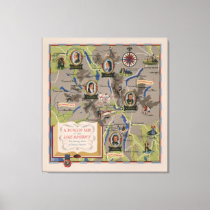 Impressão Em Tela Mapa de Dunlop do distrito do lago, Inglaterra