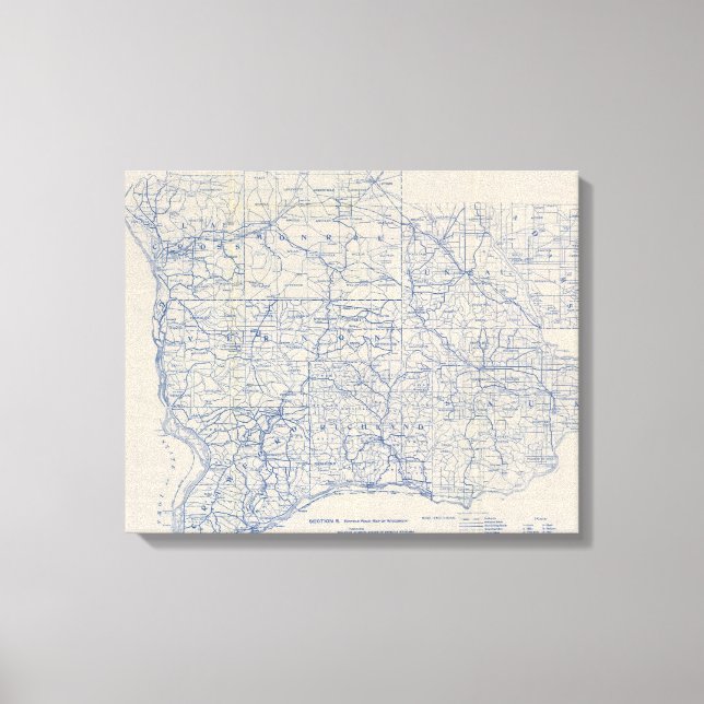 Impressão Em Tela Mapa de Estradas Bicicletas de Wisconsin (Frente)