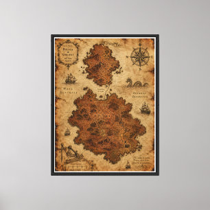 Impressão Em Tela Mapa de Fantasia Antigo — Ilhas Dulsea e Vorlent