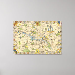 Impressão Em Tela Mapa de Glasgow, Inglaterra