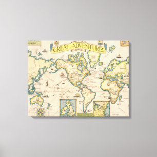 Impressão Em Tela Mapa de grandes aventuras