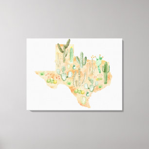 Impressão Em Tela Mapa de Ilustração em Aquarela do Cacto do Texas