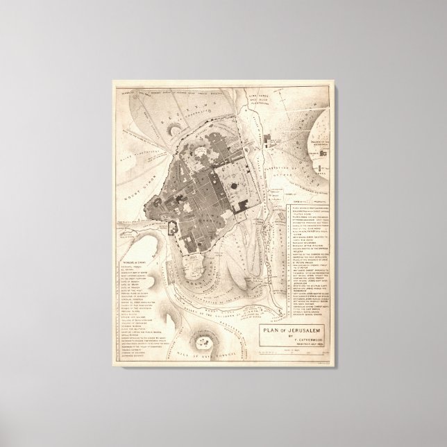 Impressão Em Tela Mapa de Jerusalém Israel (1835) (Frente)