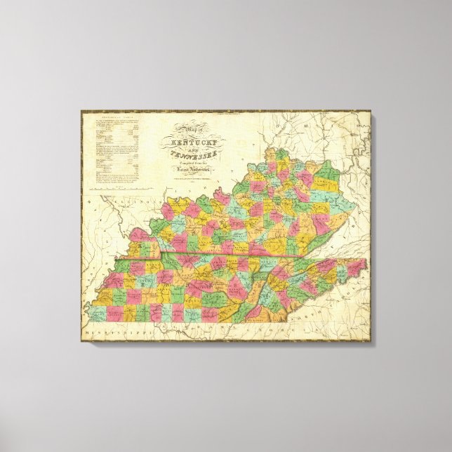 Impressão Em Tela Mapa de Kentucky e Tennessee (Frente)