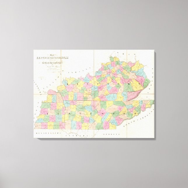 Impressão Em Tela Mapa de Kentucky e Tennessee (Frente)