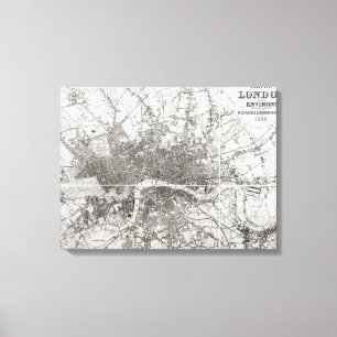 Impressão Em Tela Mapa de Londres moderna e de seus arrabaldes, 1854