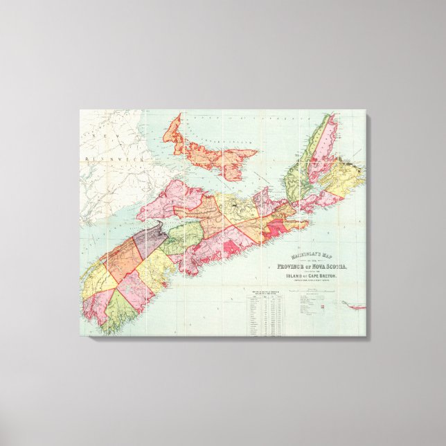 Impressão Em Tela Mapa de Mackinlay da Província da Nova Escócia (Frente)