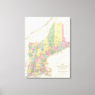 Impressão Em Tela Mapa de Maine, New Hampshire, Vermont