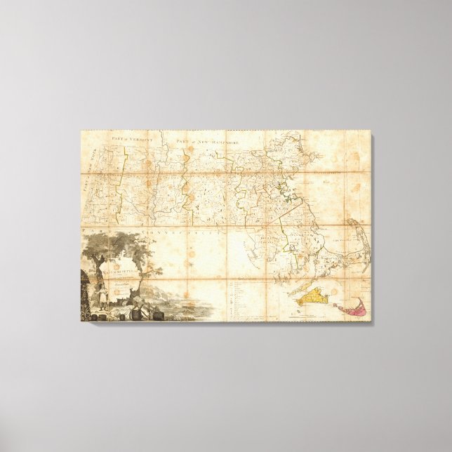 Impressão Em Tela Mapa De Massachusetts (Frente)