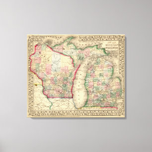Impressão Em Tela Mapa de Michigan, Wisconsin por Mitchell