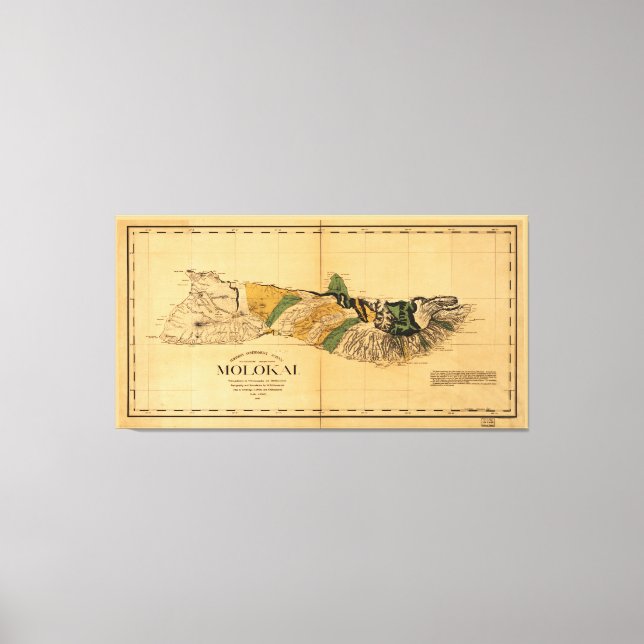 Impressão Em Tela Mapa de Molokai, Ilha do Havaí (1897) (Frente)